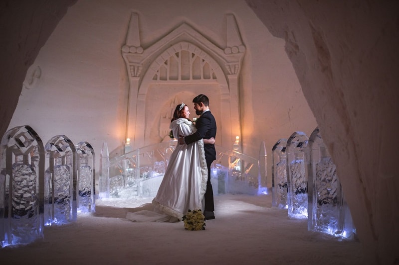 Unique Ceremony Wedding Venue at Luvattumaa Levi Ice Castle & Hotel Lapland - To find out more visit Weddings Abroad Guide